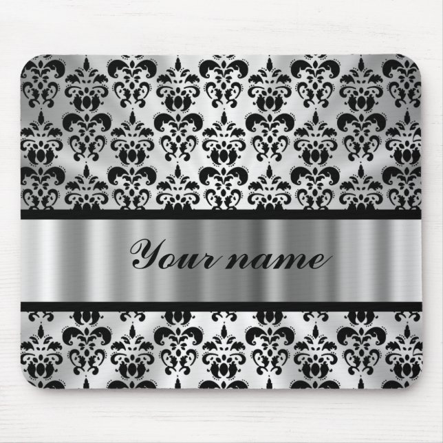 Silbergrauer Damast Mousepad (Vorne)