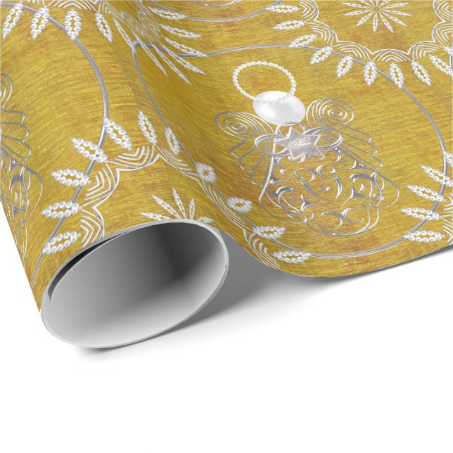Silbergrauer Filigree Weihnachtsgel des Friedens Geschenkpapier (Rolleneckpunkt)