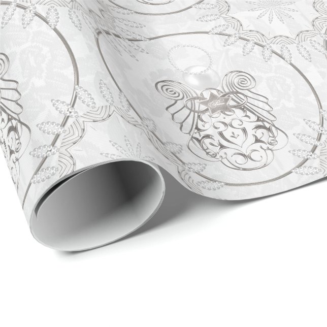 Silbergrauer Filigree Weihnachtsgel des Friedens Geschenkpapier (Rolleneckpunkt)