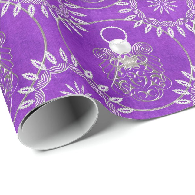 Silbergrauer Filigree Weihnachtsgel des Friedens Geschenkpapier (Rolleneckpunkt)