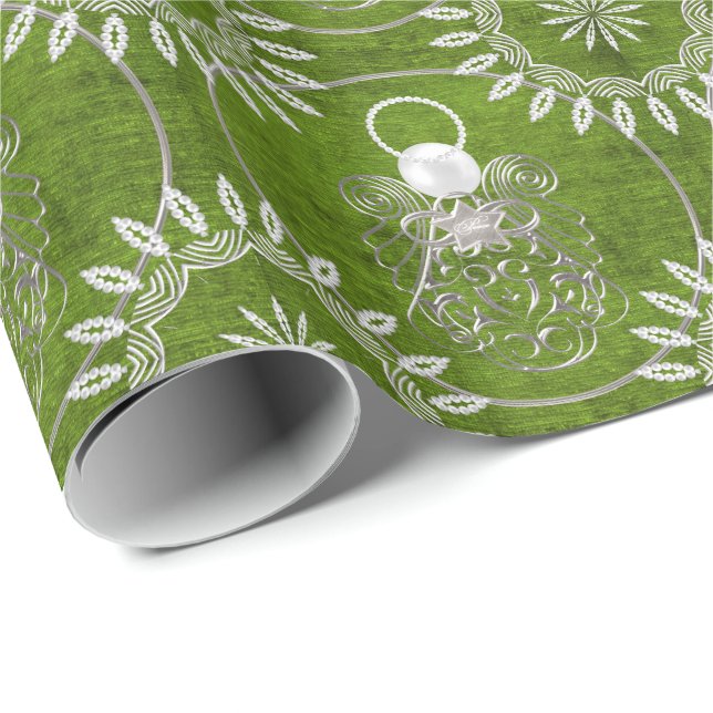 Silbergrauer Filigree Weihnachtsgel des Friedens Geschenkpapier (Rolleneckpunkt)