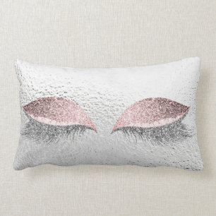Silbergrauer Glitzer Augen Pink Glam Makeup Glass Lendenkissen