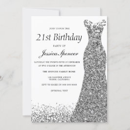 Silbergrauer Glitzer Frauen 21. Geburtstag Party Einladung
