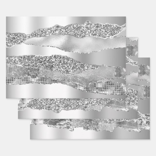 Silbergrauer Glitzer Metallfolienchic Geschenkpapier Set (Set)