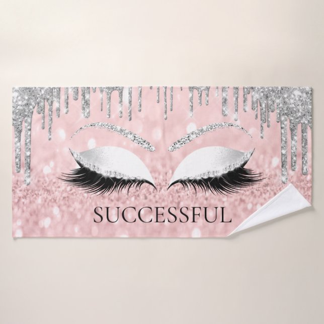 Silbergrauer Glitzer Rosa Auge Makeup Name Badehandtuch (Badehandtuch)