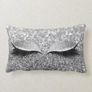 Silbergrauer Glitzer Schwarzer Glam Makeup Monochr Lendenkissen