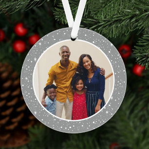 Silbergrauer Sternen-Merry-and-Bright-Foto Ornament