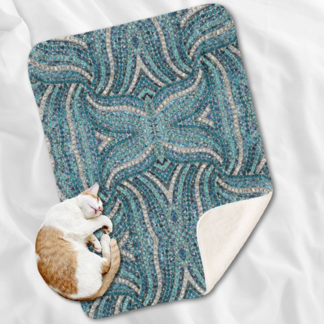 silbergrauer, türkisfarbener Kristall Sherpadecke (bohemian girly chic silver grey turquoise blue sherpa blanket)