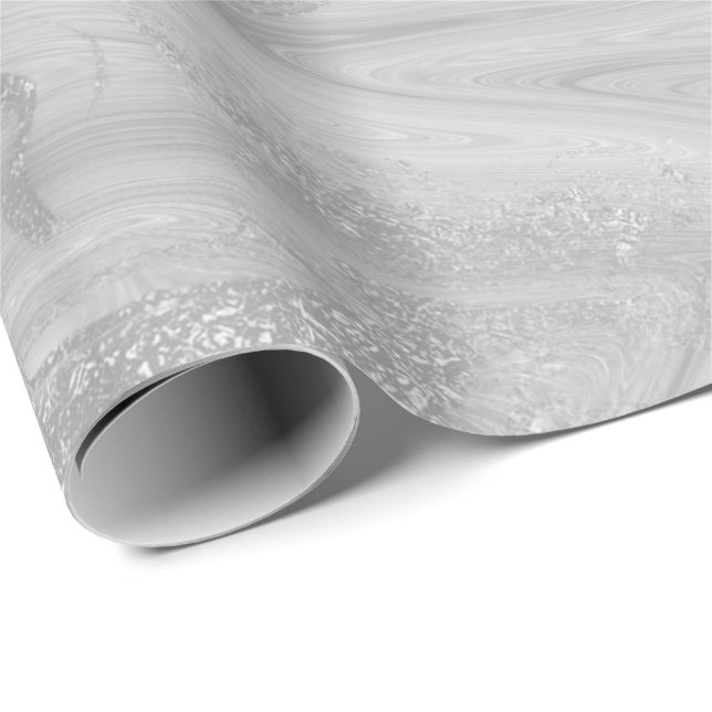 Silbergrauer weißer Marmor Molten Metallic Shiny Geschenkpapier (Rolleneckpunkt)