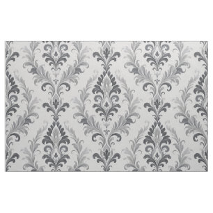 Silbergraues Barock-Damaskus-Blumenmuster Stoff