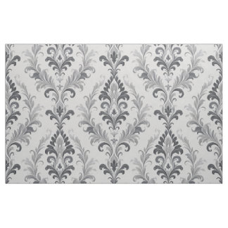 Silbergraues Barock-Damaskus-Blumenmuster Stoff