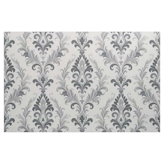 Silbergraues Barock-Damaskus-Blumenmuster Stoff (Yard (91,4 cm))