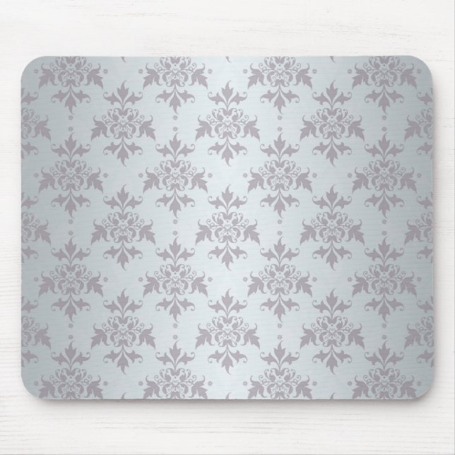 Silbergraues blasses Damastmuster Mousepad (Vorne)