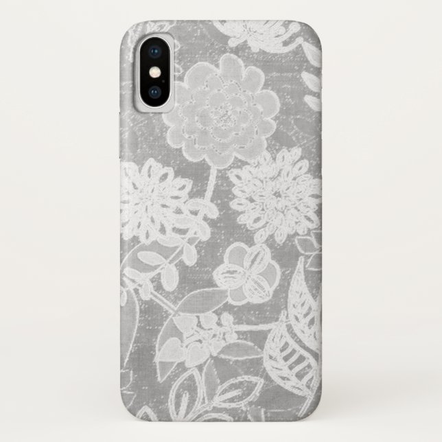 Silbergraues Blumendesign Case-Mate iPhone Hülle (Rückseite)