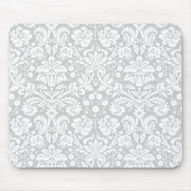 Silbergraues Damastmuster Mousepad (Vorne)