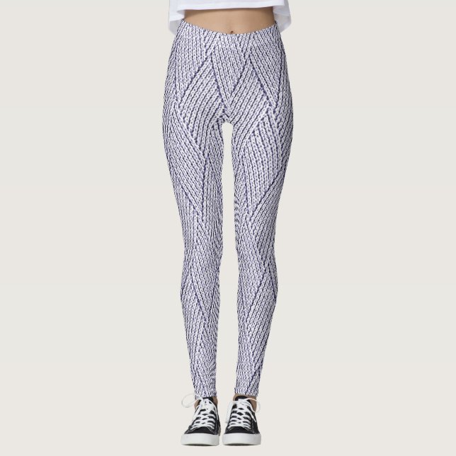 Silbergraues Kunst-Diamant-Strickmuster Leggings (Vorderseite)