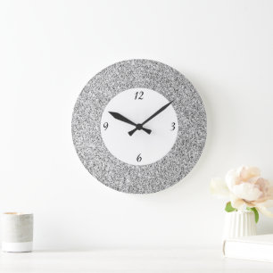 Silbergraues Licht Glitter Funkeln Schwarz Weiß Große Wanduhr