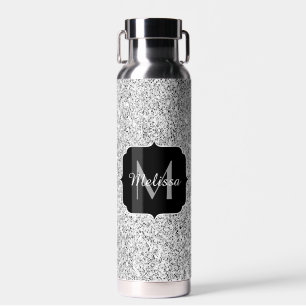 Silbergraues Licht Glitter Funkeln schwarzes Monog Trinkflasche