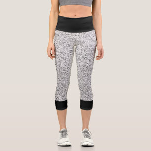 Silbergraues Licht glitzert funkelt mit Schwarz Capri Leggings