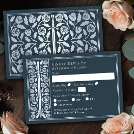 Silbergraues mittelalterliches Schwert Hochzeit RS RSVP Karte