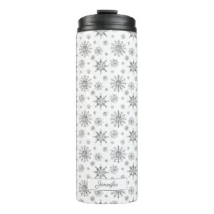 Silbergraues Schneeflockenmuster & Benutzerdefinie Thermosbecher