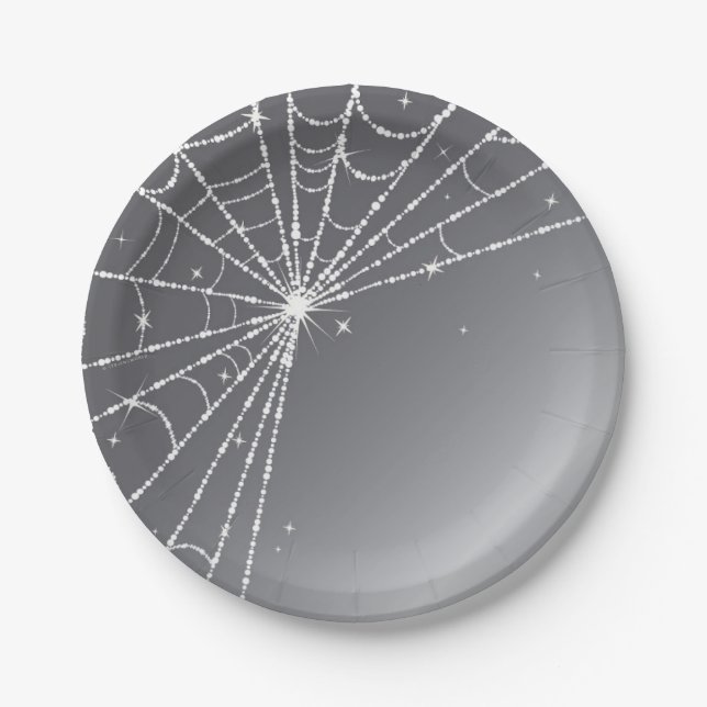 Silbergraues und weißes Sparkling Diamond Spider W Pappteller (Vorderseite)
