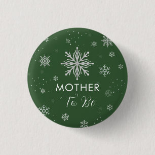 Silbergrüne Schneeflocke Baby Shower für werdende Button
