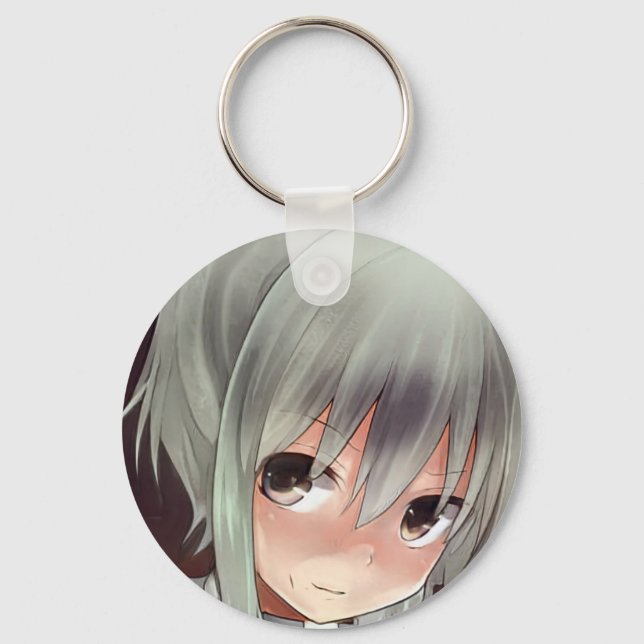 Silberhaariges Anime-Mädchen in Schattenkitschigen Schlüsselanhänger (Vorderseite)