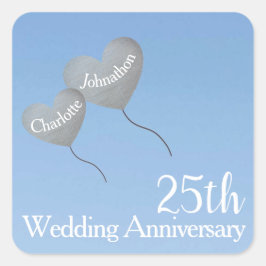Silberherz-Ballon zum 25. Hochzeitstag Quadratischer Aufkleber