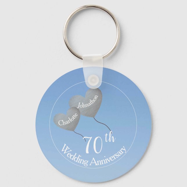 Silberherz-Ballon zum 70. Hochzeitstag Schlüsselanhänger (Vorderseite)