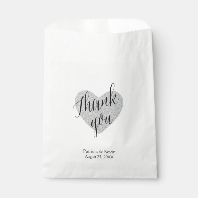 Silberherz danke Ihnen personalisierten Gefallen T Geschenktütchen (Vorderseite)