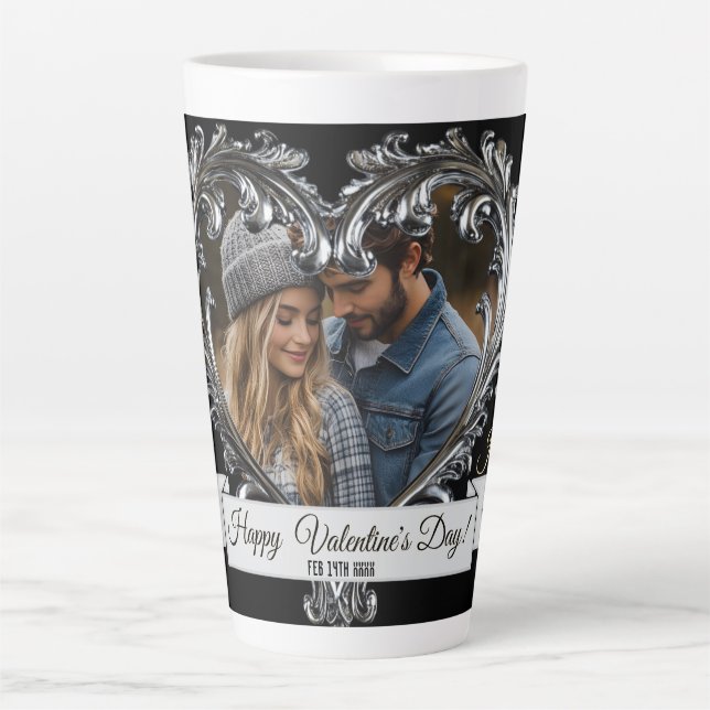 Silberherz Valentine's/Jubiläum Latte Tasse (Vorderseite)