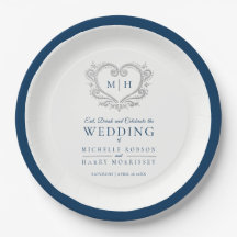 Silberherzblaue Kranz-Monogramm-Hochzeit