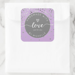 Silberherzen handgefertigt mit Liebe-Monogramm-Qua Quadratischer Aufkleber