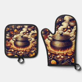 Silberhitzeresistenter Ofen-Mitt mit Rotem Herzen Ofenhandschuh & Topflappen-Set