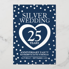 Silberhochzeit Jubiläum 25. Party blau silber Folieneinladung