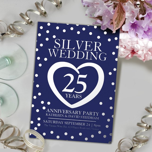 Silberhochzeit Jubiläum 25. Party Marine Silber Folieneinladung (Von Creator hochgeladen)