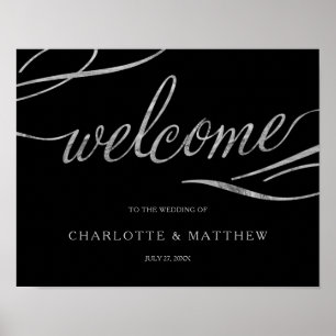 Silberkalligraphie Black Welcome Wedding Poster