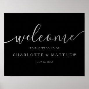 Silberkalligraphie   Black Welcome Wedding Poster