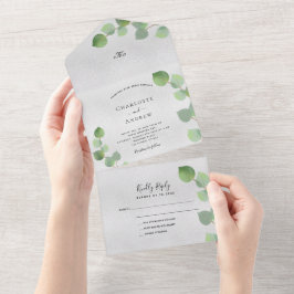 Silberkalyptus-Hochzeit All In One Einladung