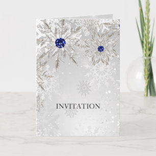 Silberkönigsblaue Schneeflocken Winterhochzeit Einladung