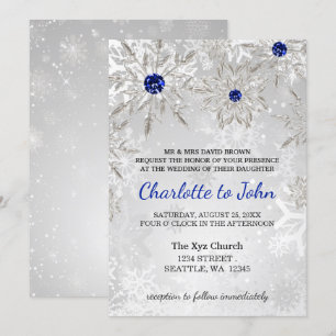Silberkönigsblaue Schneeflocken Winterhochzeit Einladung