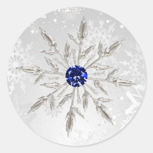 Silberkönigsblaue Schneeflocken Winterhochzeit Runder Aufkleber