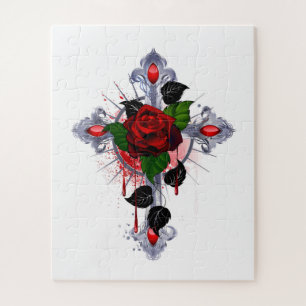 Silberkreuz mit Rote Rose