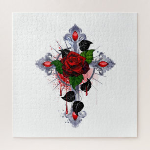 Silberkreuz mit Rote Rose