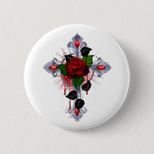 Silberkreuz mit Rote Rose Button