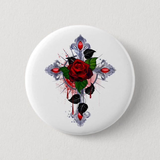 Silberkreuz mit Rote Rose Button (Vorderseite)