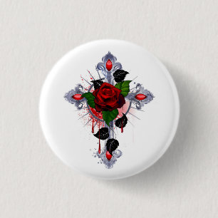 Silberkreuz mit Rote Rose Button