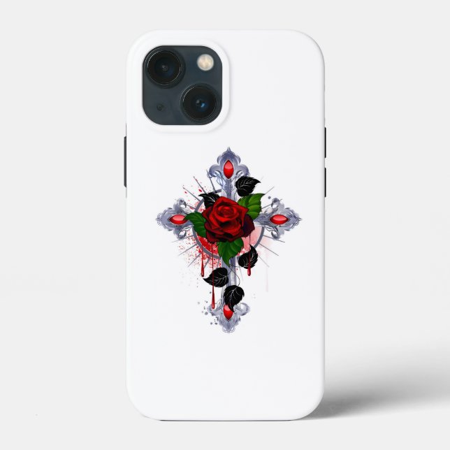 Silberkreuz mit Rote Rose Case-Mate iPhone Hülle (Rückseite)