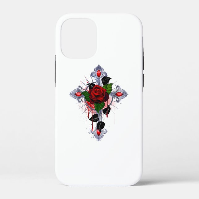 Silberkreuz mit Rote Rose Case-Mate iPhone Hülle (Rückseite)